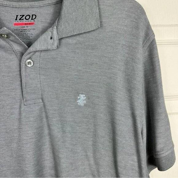 IZOD Polo Shirt Adult Large Grey White Logo Short Sleeve Cacual Mens - Picture 6 of 9